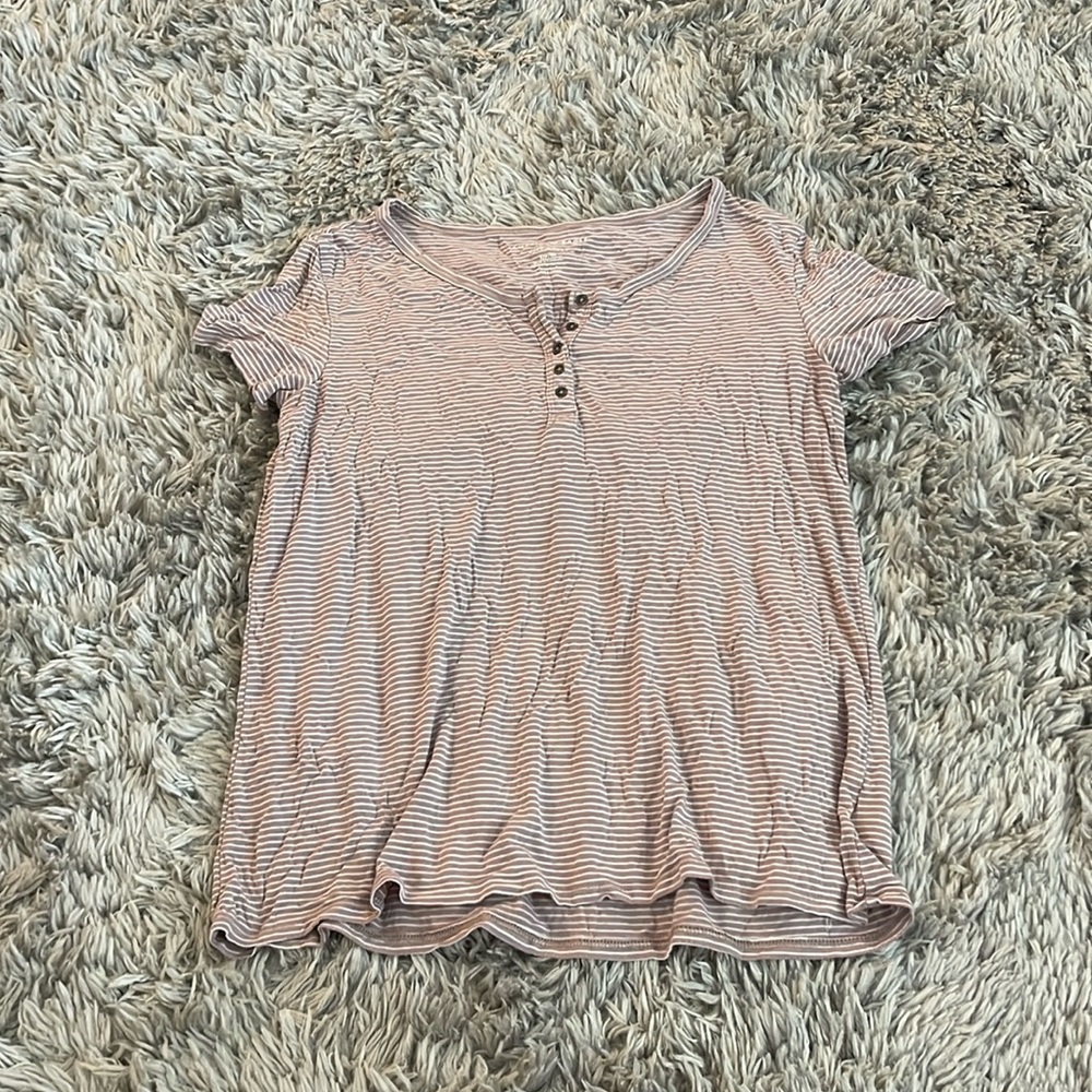 American Eagle Outfitters Stripe Button Soft & Sexy Short Sleeve